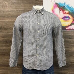 Alex Crane Men's Striped Linen Button Down Shirt Size L
